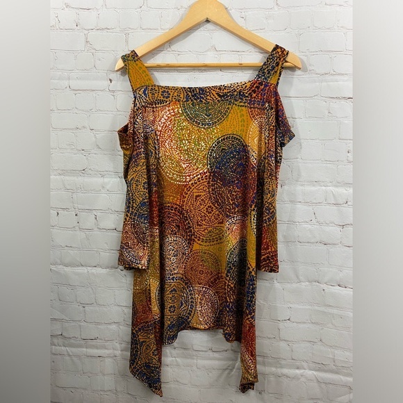 Cha Cha Vente Geometric Cold Shoulder Tunic Womens Size Large Square Neckline - Picture 2 of 7
